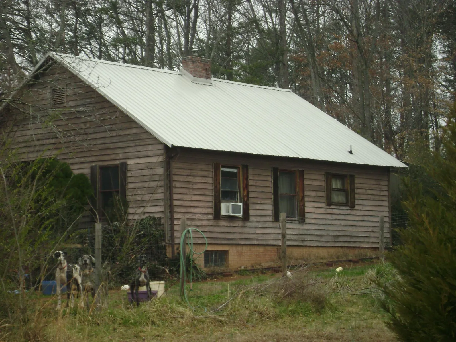 White metal roof on an old wood sided farmhouse, from a Metal Roof Installation job in Granite Canon
